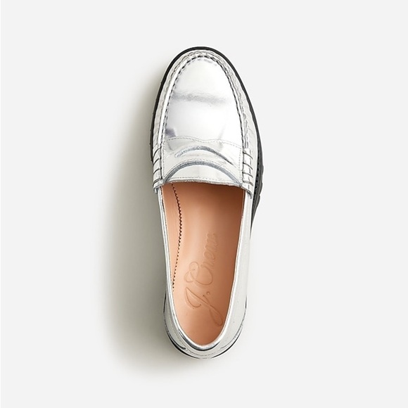 J Crew Winona lug-sole penny loafers in metallic leather BT894 - Picture 2 of 5